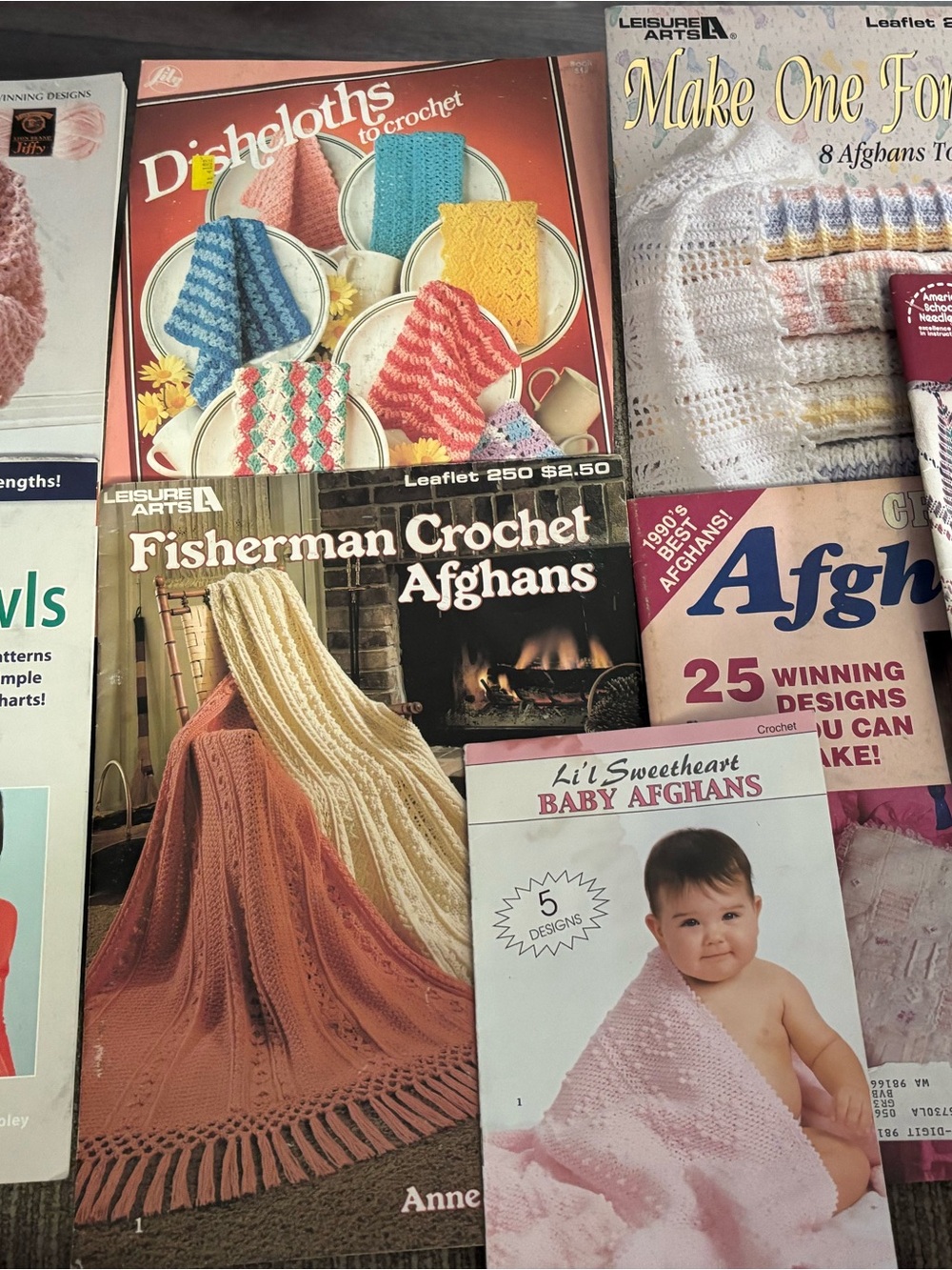 Vintage Crochet & Knitting Pattern Booklets Lot of 8 Leisure Arts ASN Afghans